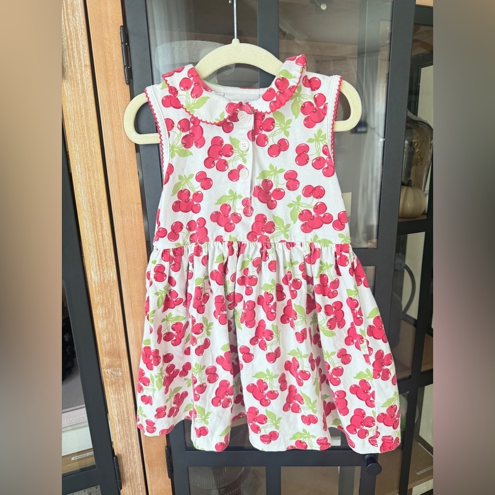 Rachel Riley cherries dress peter pan collar sleeveless toddler girl scalloped